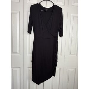 Goldray Dress Faux Wrap V-Neck Half Sleeves Asymmetrical Ruched Ribbed Sz M